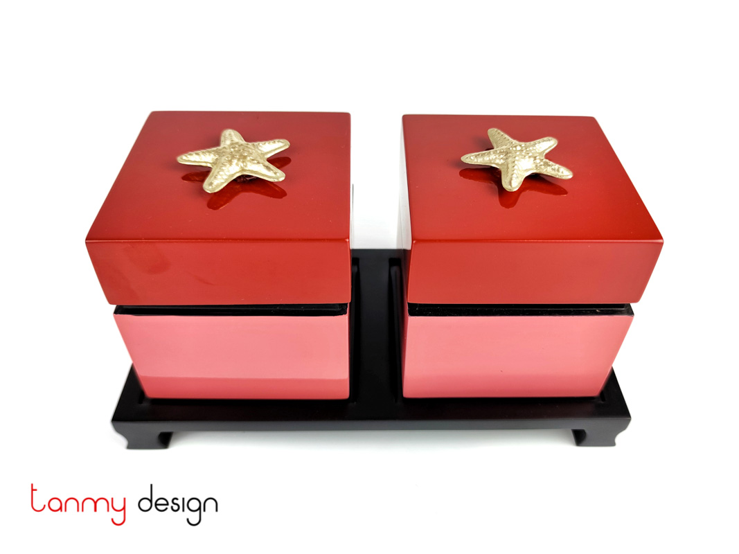 Set of 2 pink/red square boxes 10cm attached with starfish included